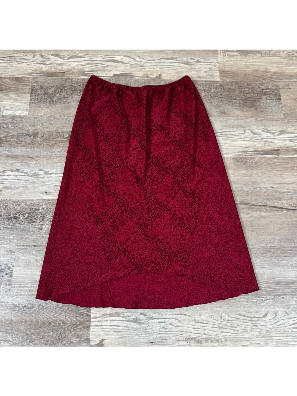 Vintage 90s Norton McNaughton Red Floral Midi Skirt A-Line Cottagecore Large